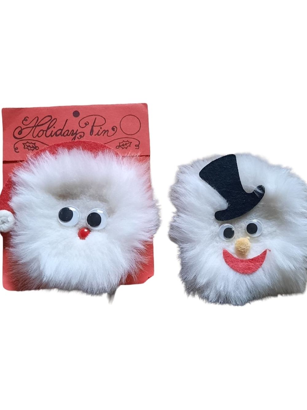 Kids White Fluffy Holiday Pom-Pom Pins with Red Accents